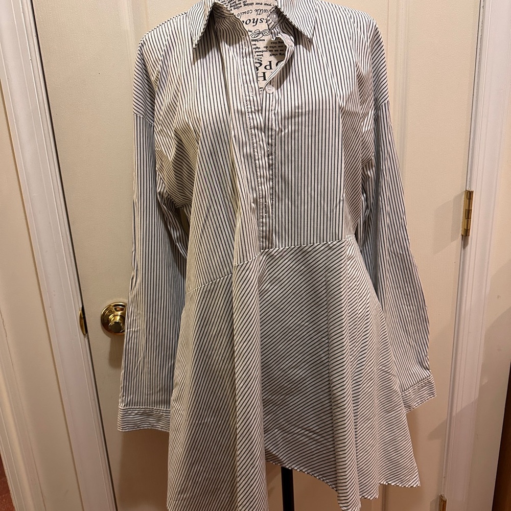 Cupio black and white stripe loose blouse top button down to free flowing